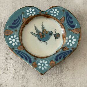 Ken Edwards El Palomar Mexico Blue Bird Heart Shaped Trinket Dish Signed 6.5"